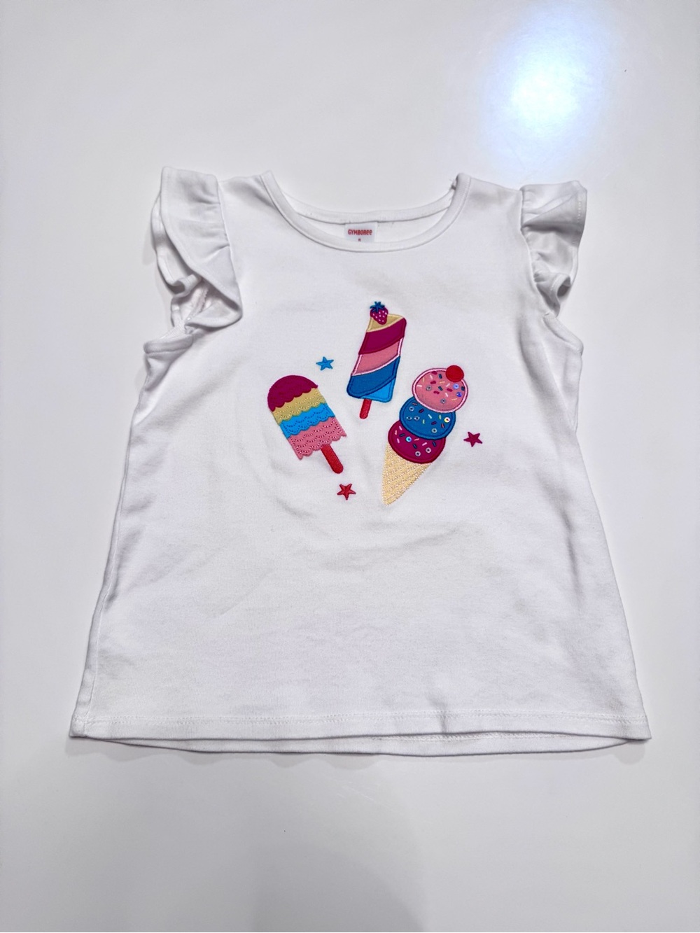 Gymboree Girls' White Ice Cream Ruffle Sleeve Top, size 6